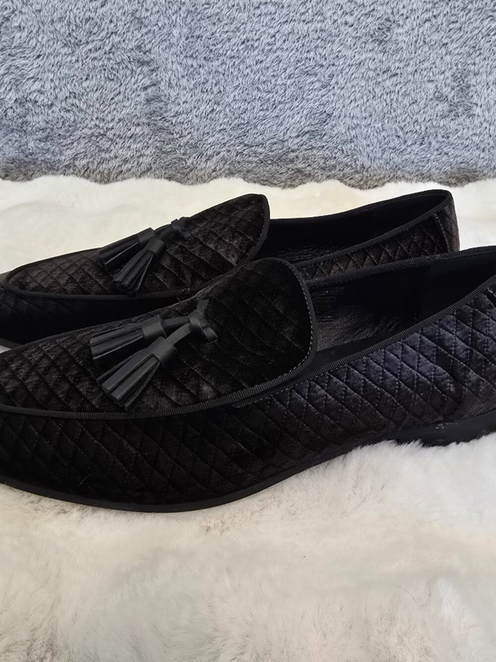 Kurt Geiger Black Velvet Quilted Tassel Loafer Men's Henry  Luxury Formal